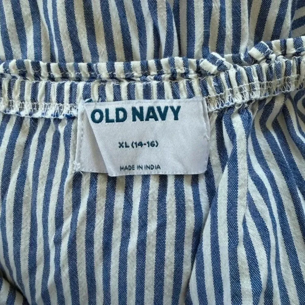 Old Navy Sleeveless Printed Midi Dress Blue Stripe Gingham Sz XL 14/16